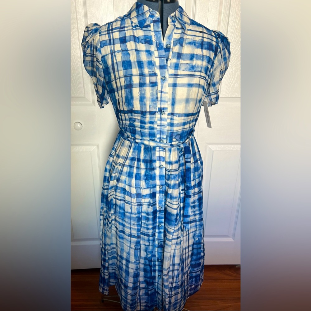 NWT Shoshanna Blue Watercolor Linen Dress - Picture 4 of 17